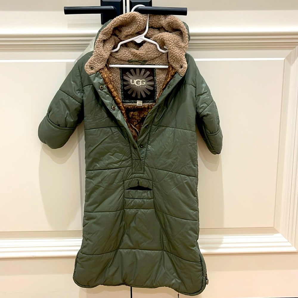 Ugg. Infant snow suit. 6-12 months. Hunter green with tan lining. Gently used.